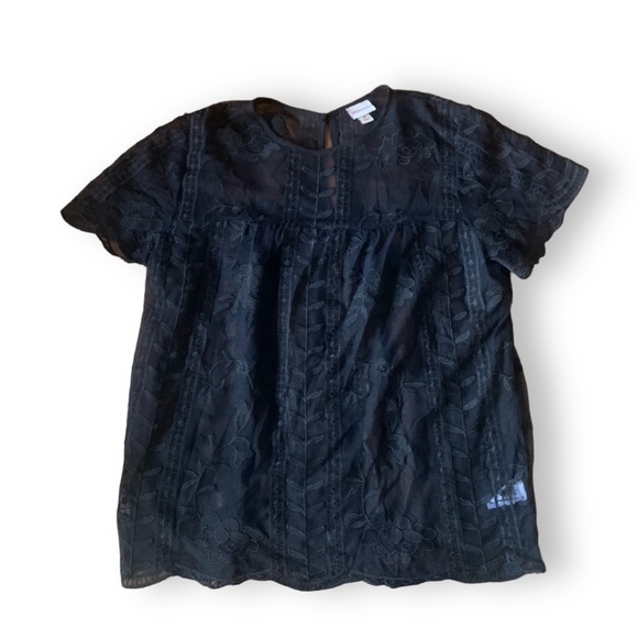 Black Sheer Lace Top w Floral Embroidery in Size M - Picture 3 of 6